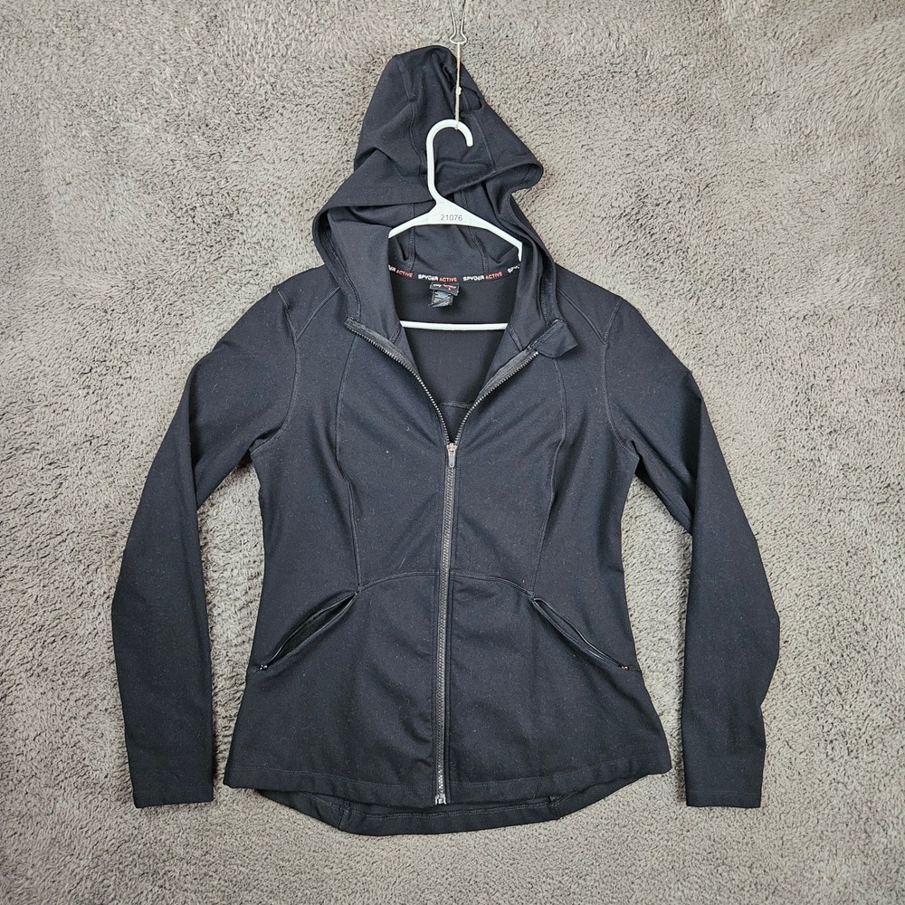Spyder Active Womens Large Black Full Zip Hooded Performance Jacket